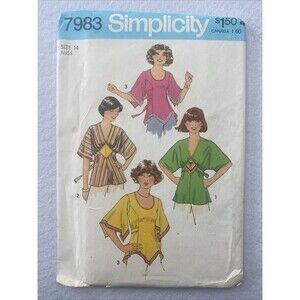 #7983 Simplicity Pattern Misses Retro 70s Pullover Tie Back Tops Size 14 UNCUT
